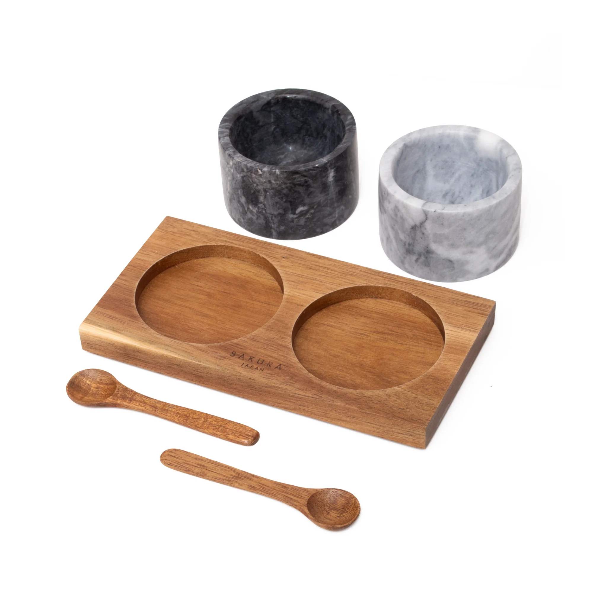 Set Salt & Pepper Sakura Royal De Mármol Y Acacia - Cuencos P/ Dips Con Cucharitas - Image 3