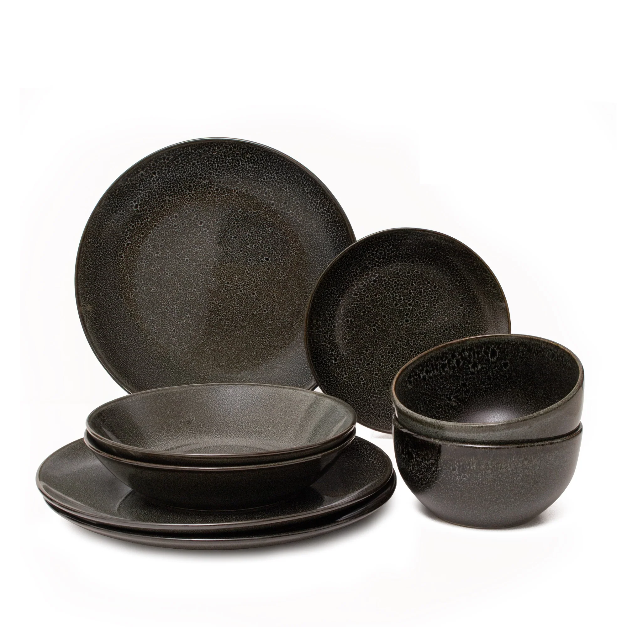 Set Vajilla Sakura Lava Black Reactive Glaze