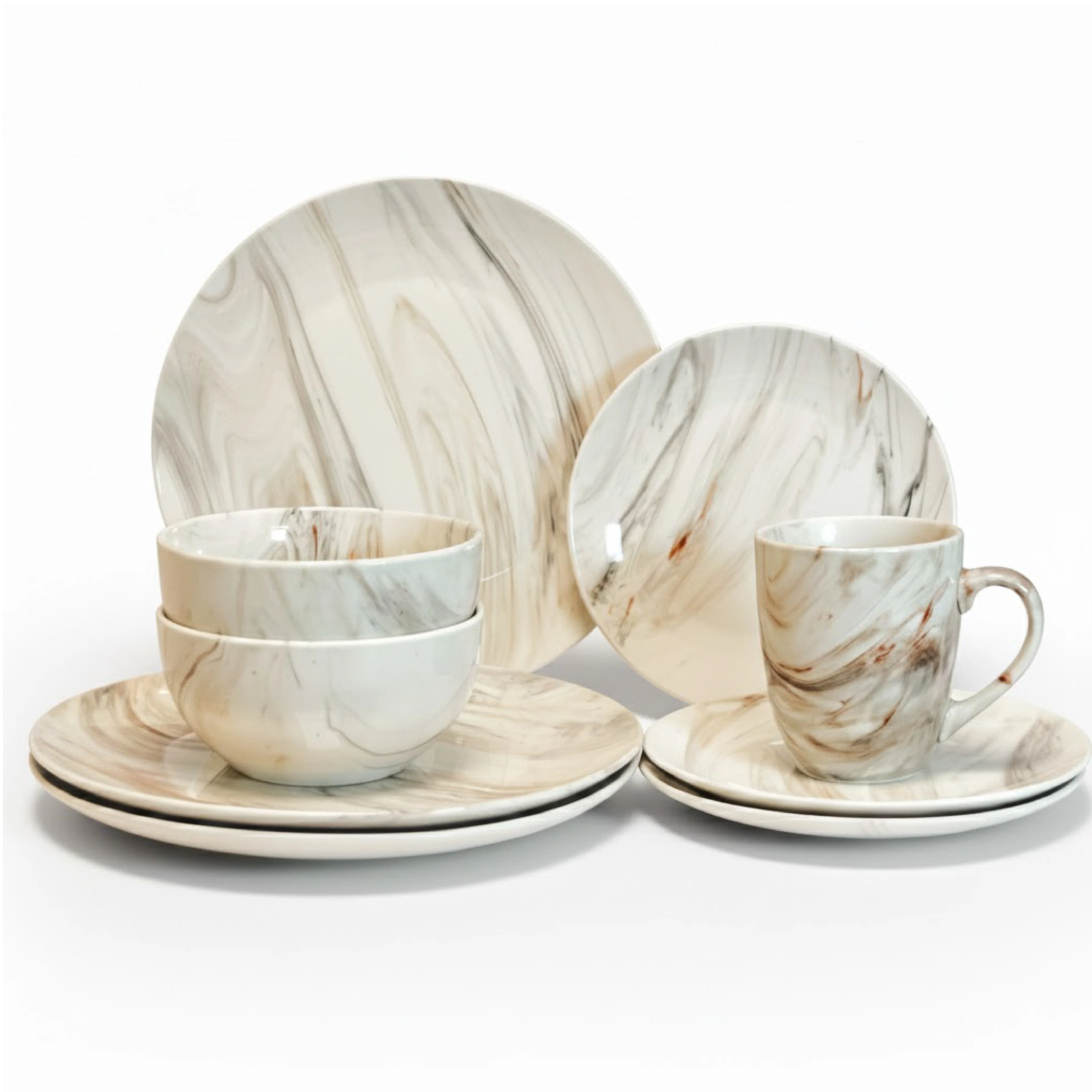 Set Vajilla Sakura White Marble Terra De Porcelana