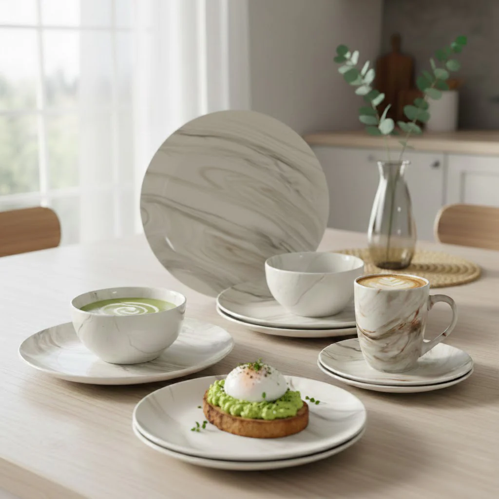 Set Vajilla Sakura White Marble Terra De Porcelana - Image 2