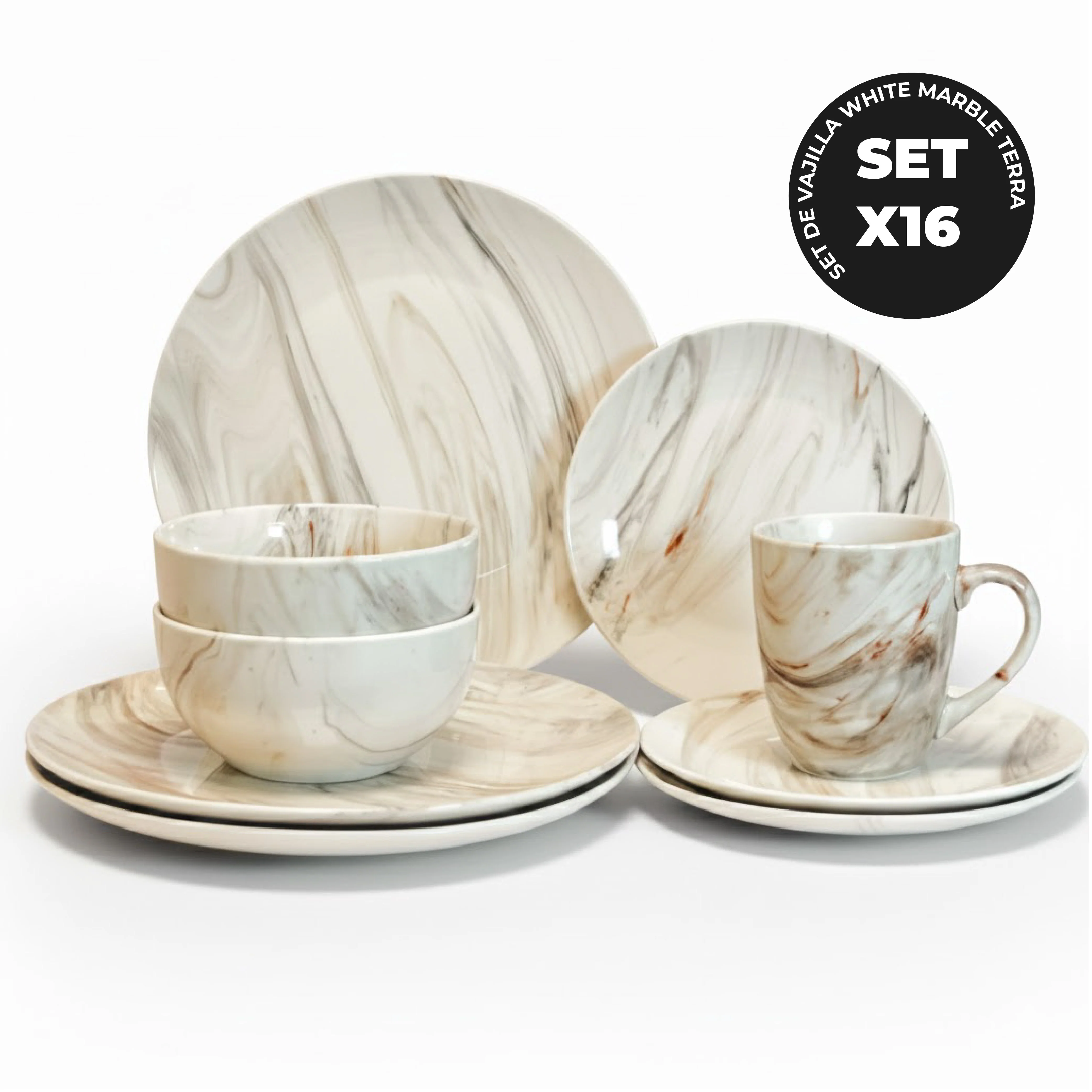 Set Vajilla Sakura White Marble Terra De Porcelana - Image 4