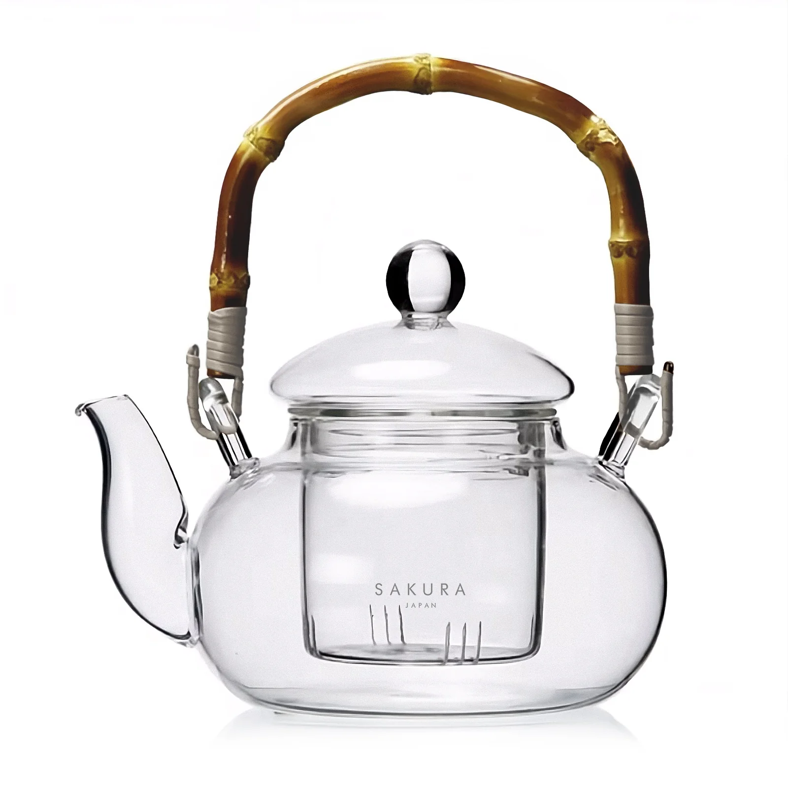 Tetera Brighton Sakura De Vidrio Borosilicato Premium Con Asa De Bambú 1 Litro